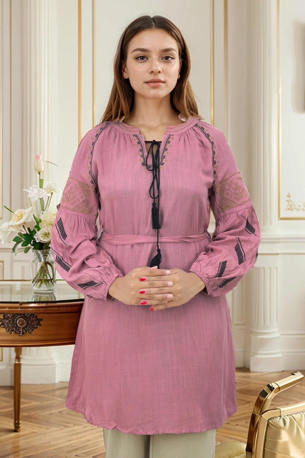 Embrioded Puff Sleeve Top