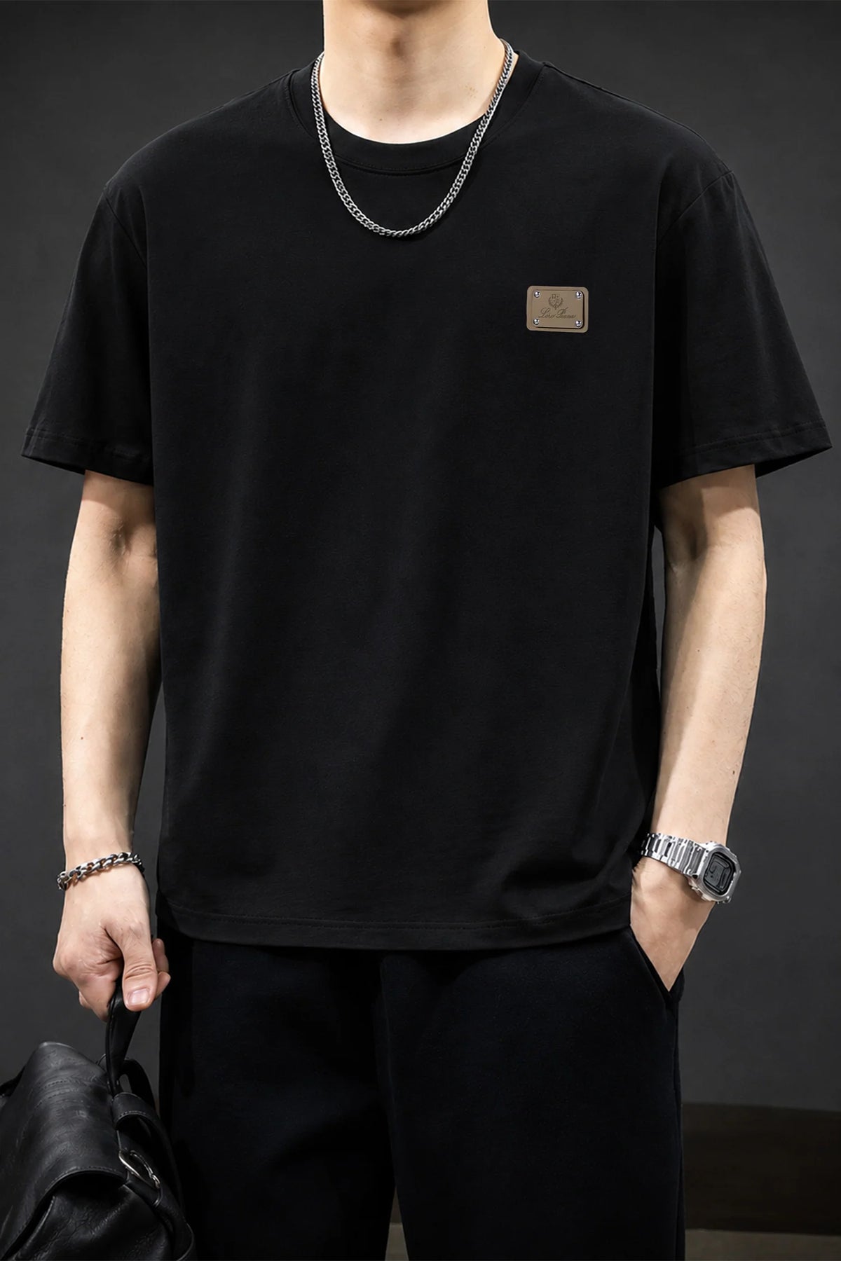 Lro Piana Distinctive Logo Patch Men's T-Shirt
